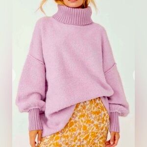 Free People Milo Oversized Turtleneck Tunic Pullover Sweater Moonlit Orchid